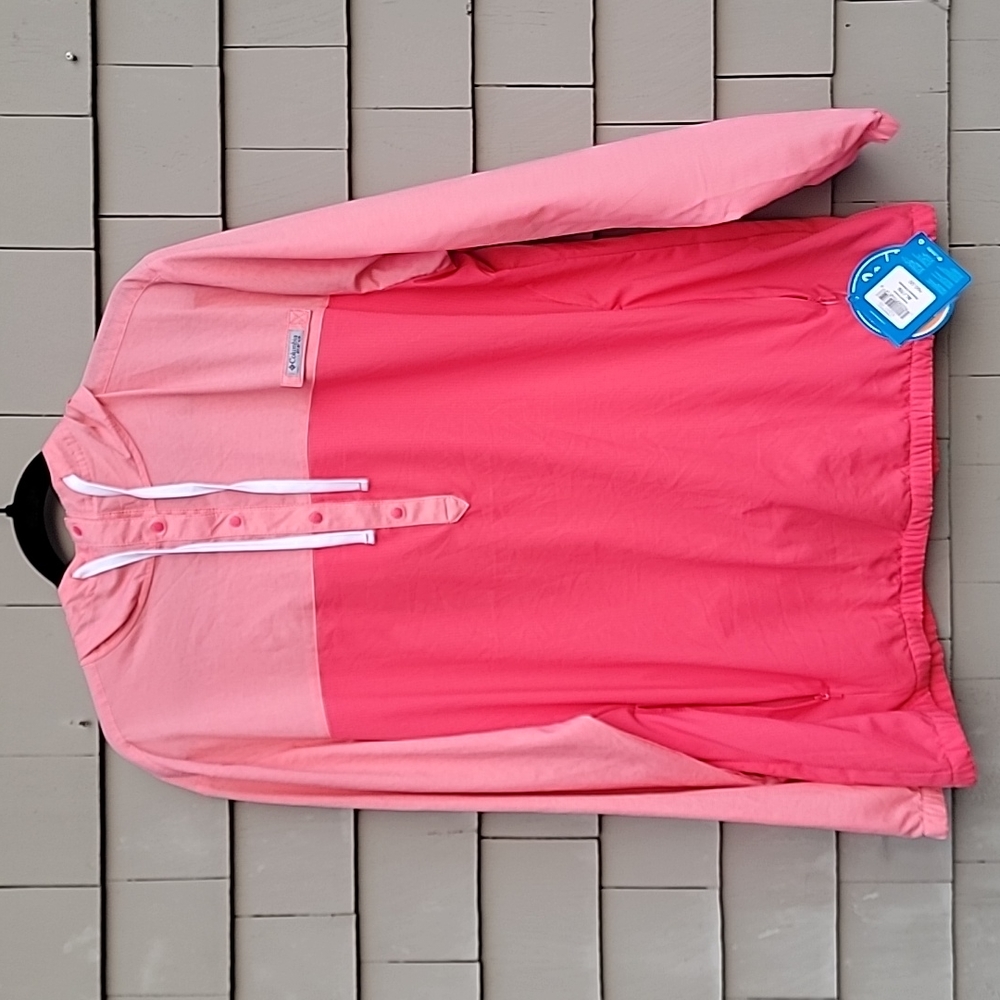 Columbia Tamiami Lightweight Pullover Hooded Jacket Shirt Polyester Cora…